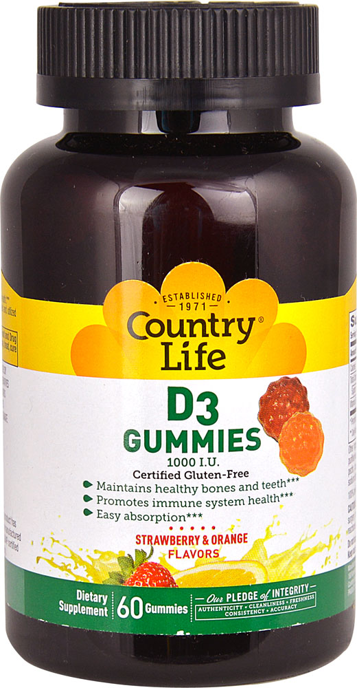 Country Life, D3 Gummies, Strawberry & Orange, 1,000 IU, 60 Gummies