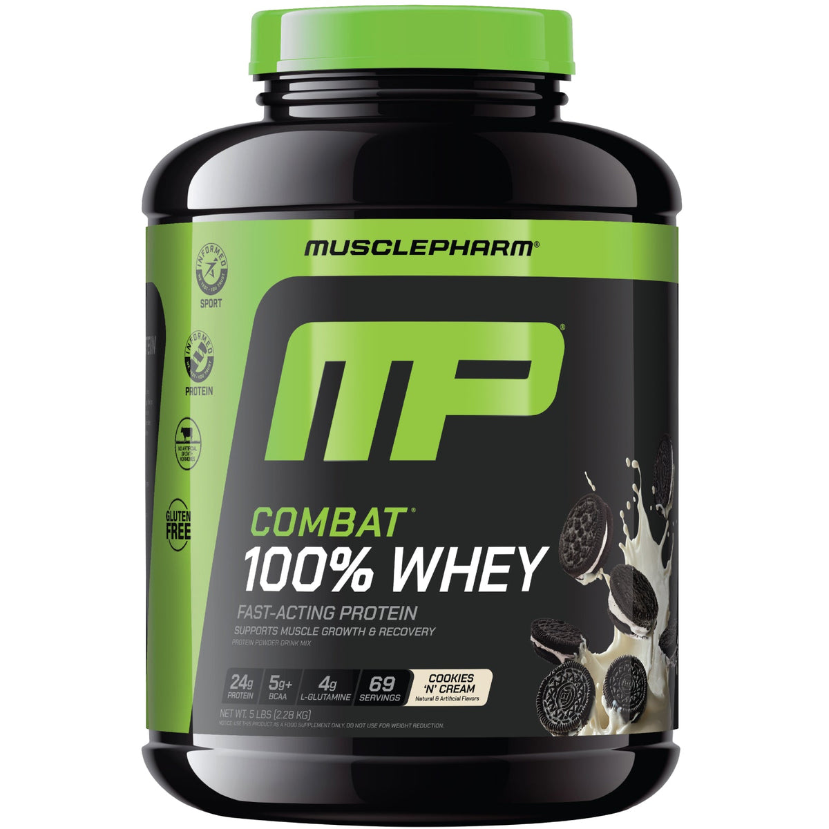 MusclePharm, Combat® 100% Whey Protein Powder, Cookies 'N' Cream, 5 lbs (2.28 kg)