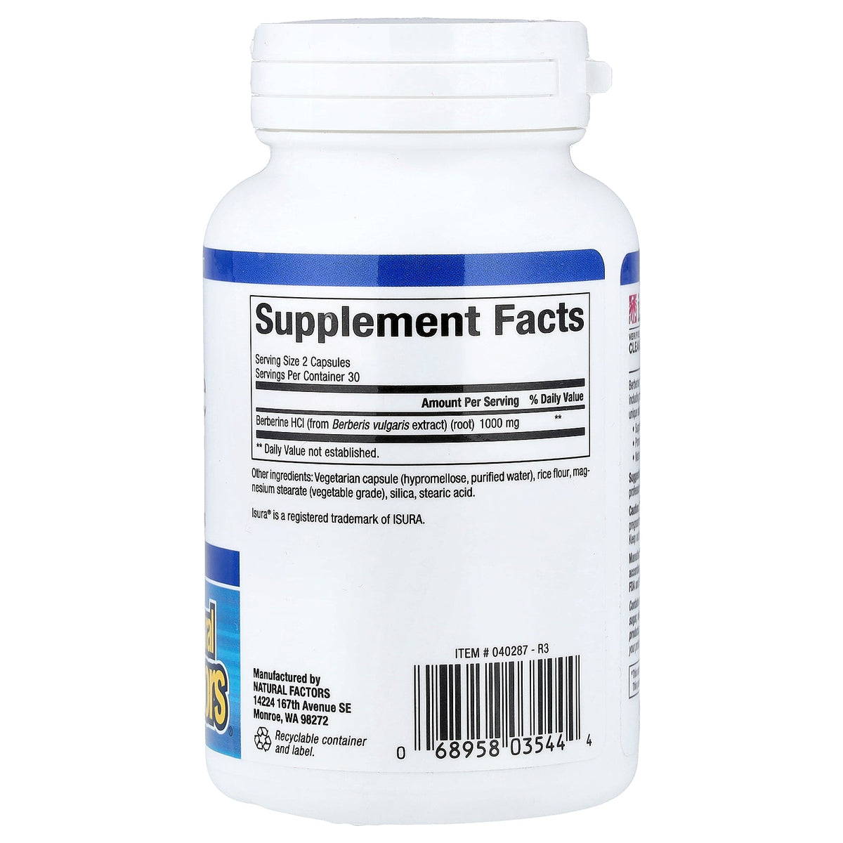 Natural Factors, WellBetX® Berberine, 60 Vegetarian Capsules (500 mg per Capsule)