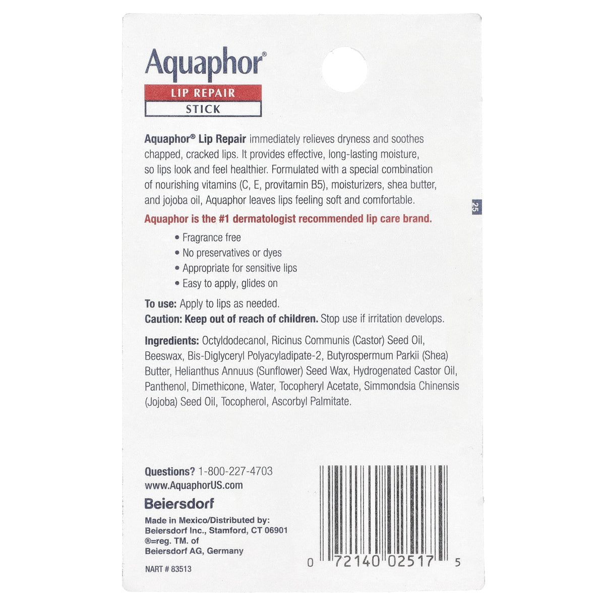 Aquaphor, Lip Repair Stick, Immediate Relief, 2 Sticks, 0.17 oz (4.8 g) Each