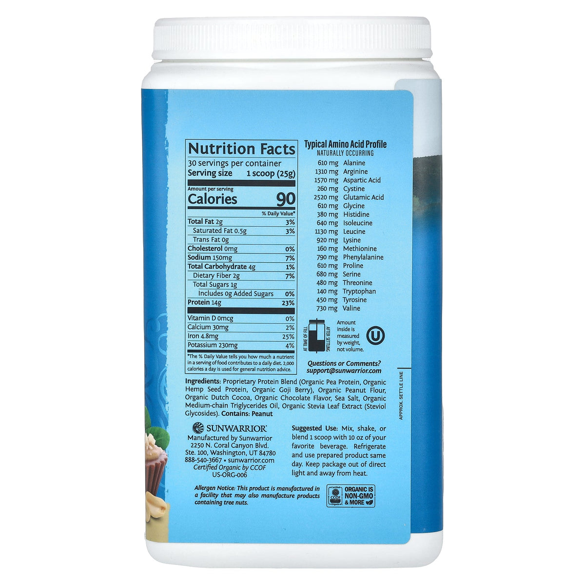 Sunwarrior, Warrior Blend, Protein, Chocolate Peanut Butter, 1.65 lb (750 g)