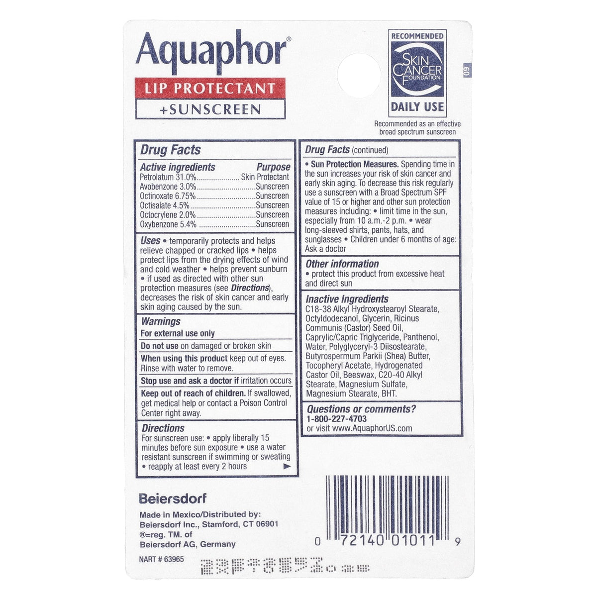 Aquaphor, Lip Protectant + Sunscreen, SPF 30, 0.35 fl oz (10 ml)