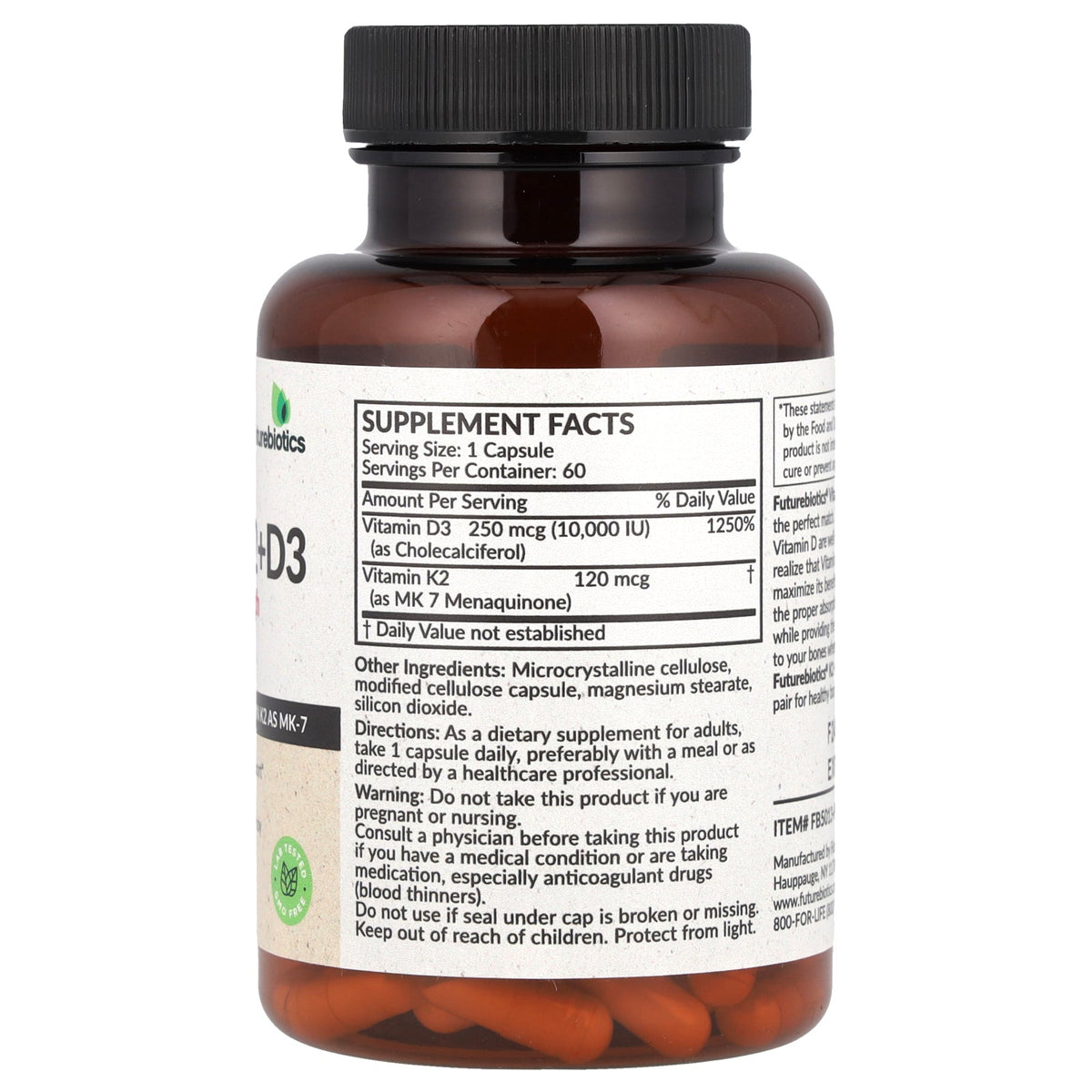 Futurebiotics, Vitamin K2 + D3, Extra Strength, 60 Capsules