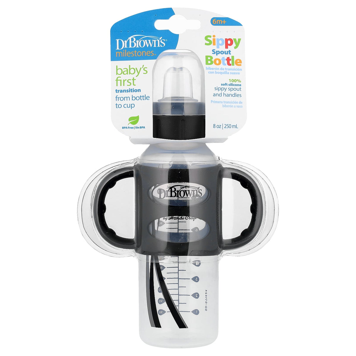 Dr. Brown's, Sippy Spout Bottle, 6 Months +, Black , 8 oz (250 ml)