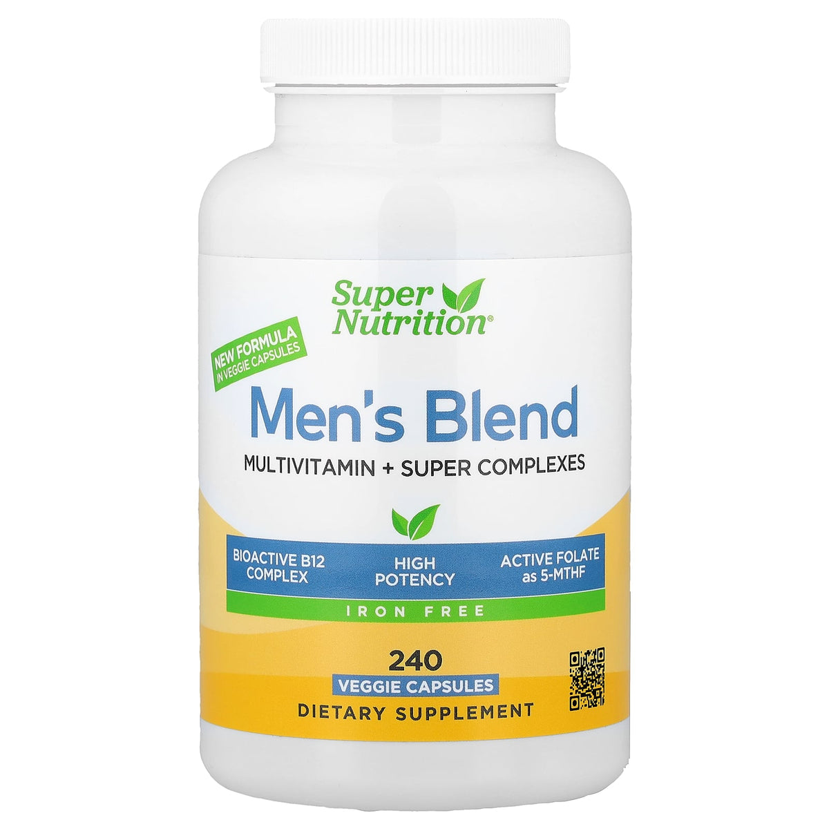 Super Nutrition, Men's Multivitamin with Super Adaptogen Complex, Super BlueGreen Complex, and Super Spice Complex, Iron Free, 240 Veggie Capsules