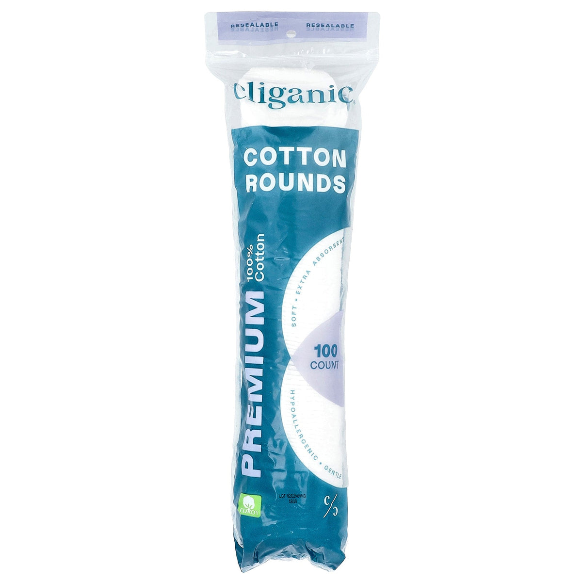 Cliganic, Premium 100% Cotton Rounds, 100 Count