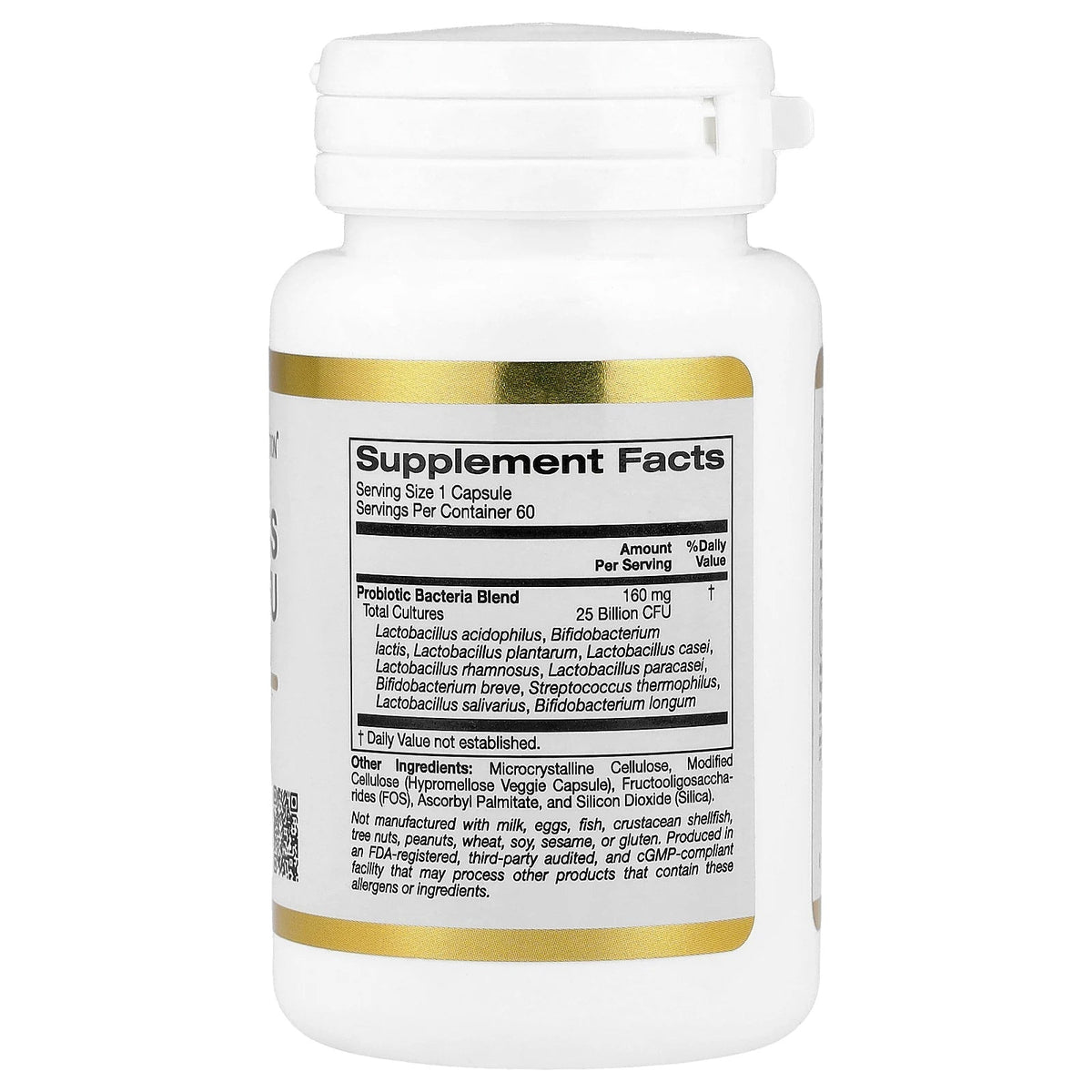 California Gold Nutrition, Probiotics with Lactobacillus acidophilus, Bifidobacterium lactis, Lactobacillus plantarum, and Lactobacillus casei, 10 Strain Blend, 25 Billion CFU, 60 Veggie Capsules