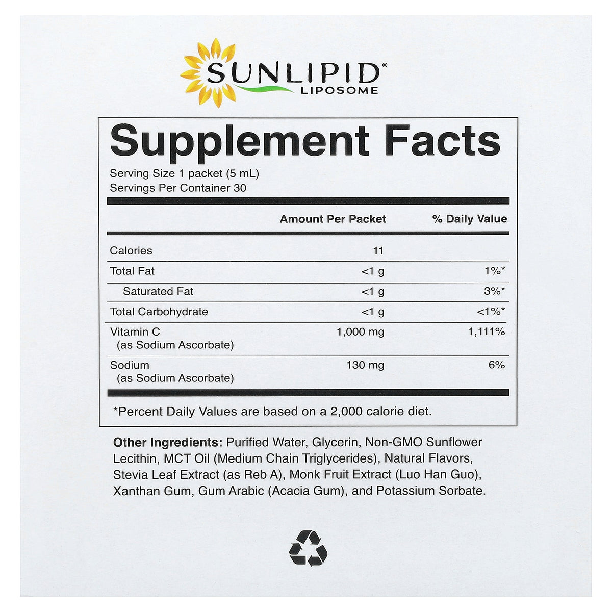 SunLipid, Liposome, Liposomal Vitamin C with MCT Oil, 30 Packets, 0.17 fl oz (5 ml) Each