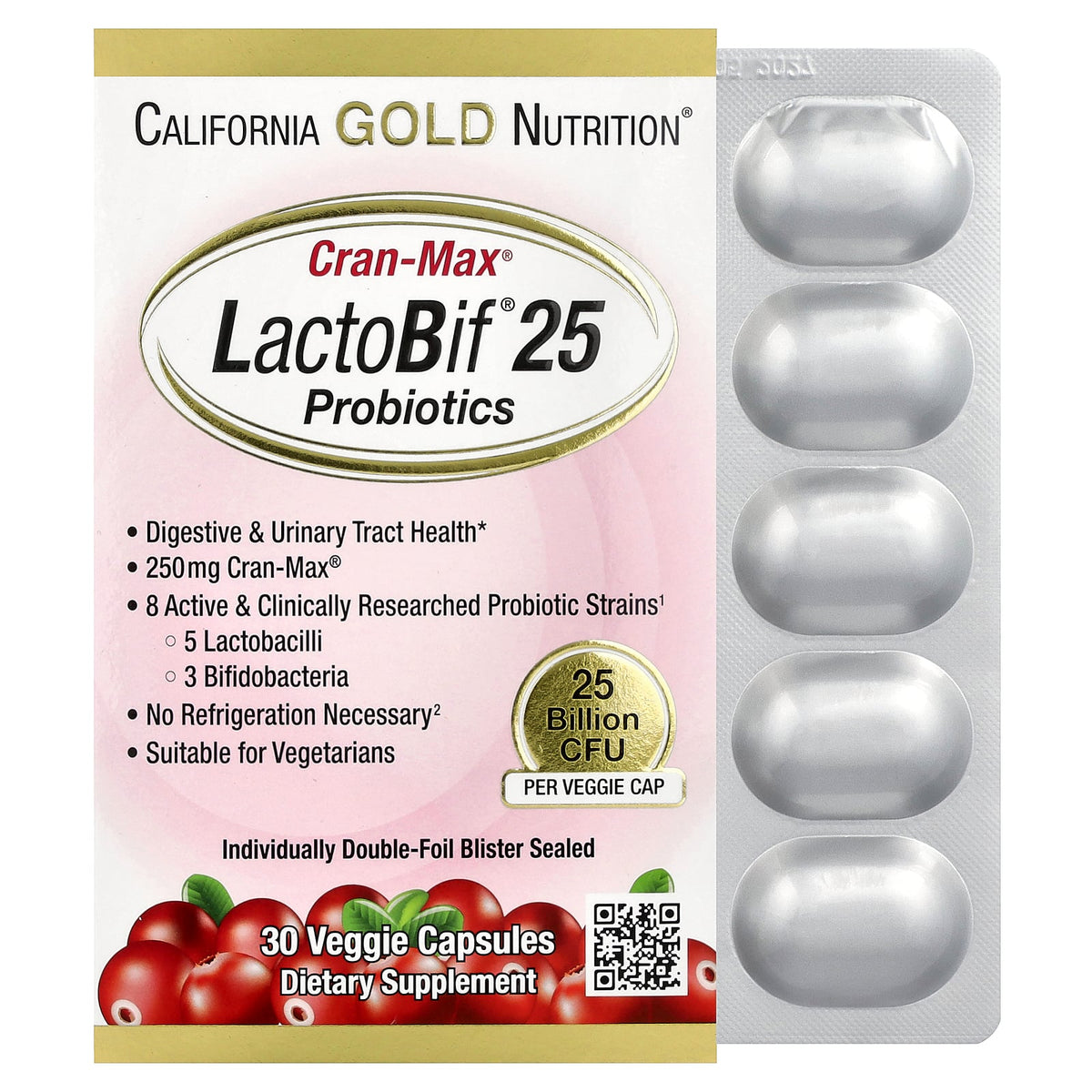 California Gold Nutrition, CranMax® LactoBif® Probiotics, 25 Billion CFU, 30 Veggie Capsules