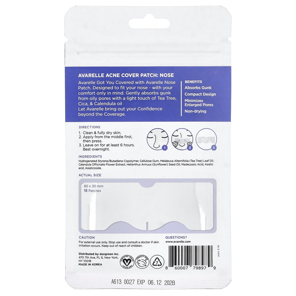 Avarelle, Acne Cover Patch, Nose, 16 Patches