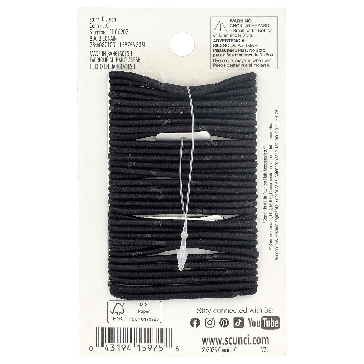Scunci, No Damage® Elastics, Fine Hair, All Day Gentle Hold, Black, 34 Pieces