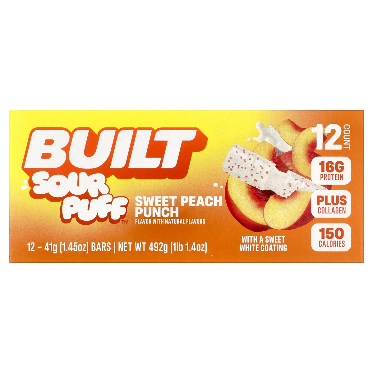 Built, Sour Puff™, Protein Bars, Sweet Peach Punch, 12 Bars, 1.45 oz (41 g) Each