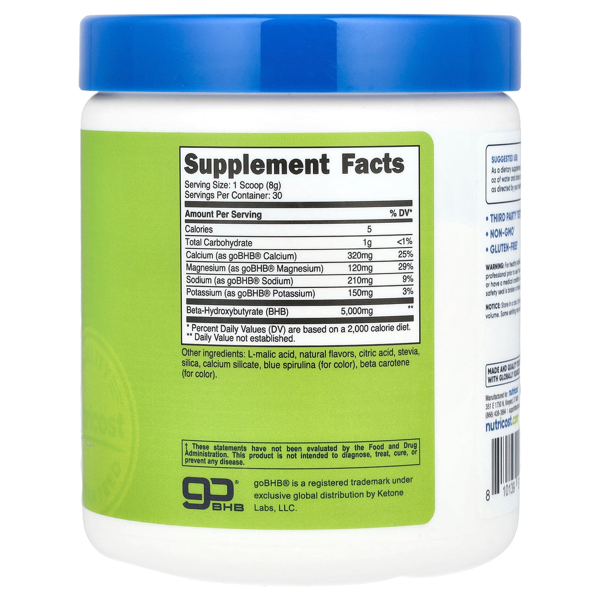 Nutricost, BHB Salts, goBHB®, Green Apple, 9 oz (252 g)