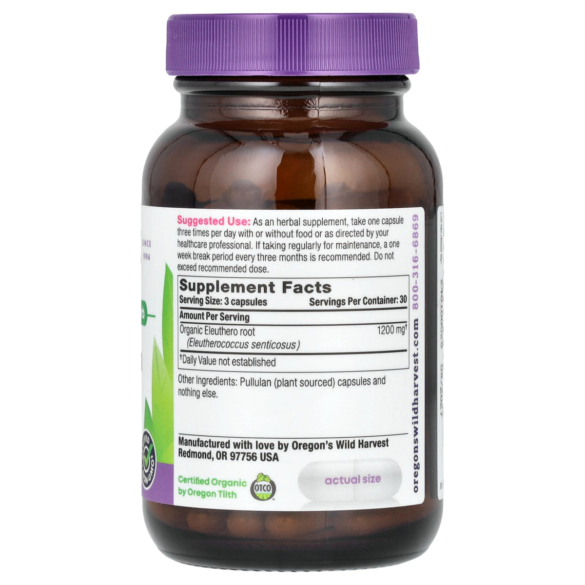 Oregon's Wild Harvest, Eleuthero, 90 Vegan Capsules (400 mg per Capsule)