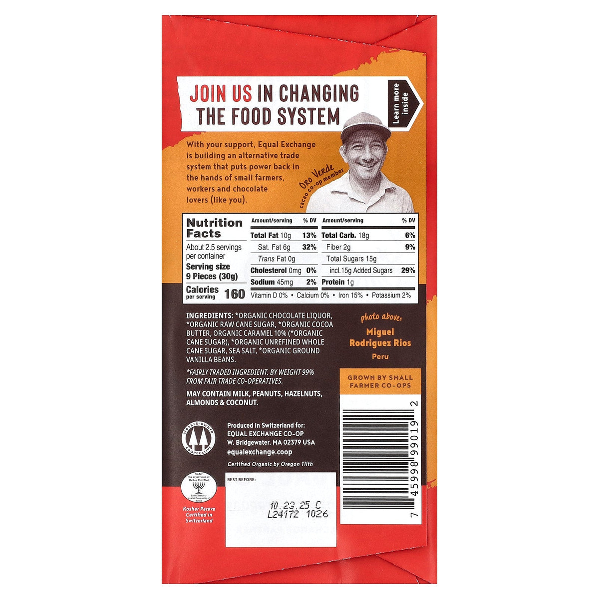Equal Exchange, Organic Dark Chocolate, Caramel Crunch with Sea Salt, 55% Cacao, 2.8 oz (80 g)