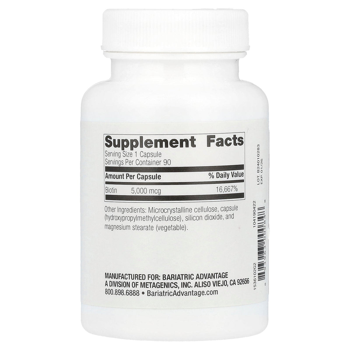 Bariatric Advantage, Biotin , 5,000 mcg, 90 Capsules