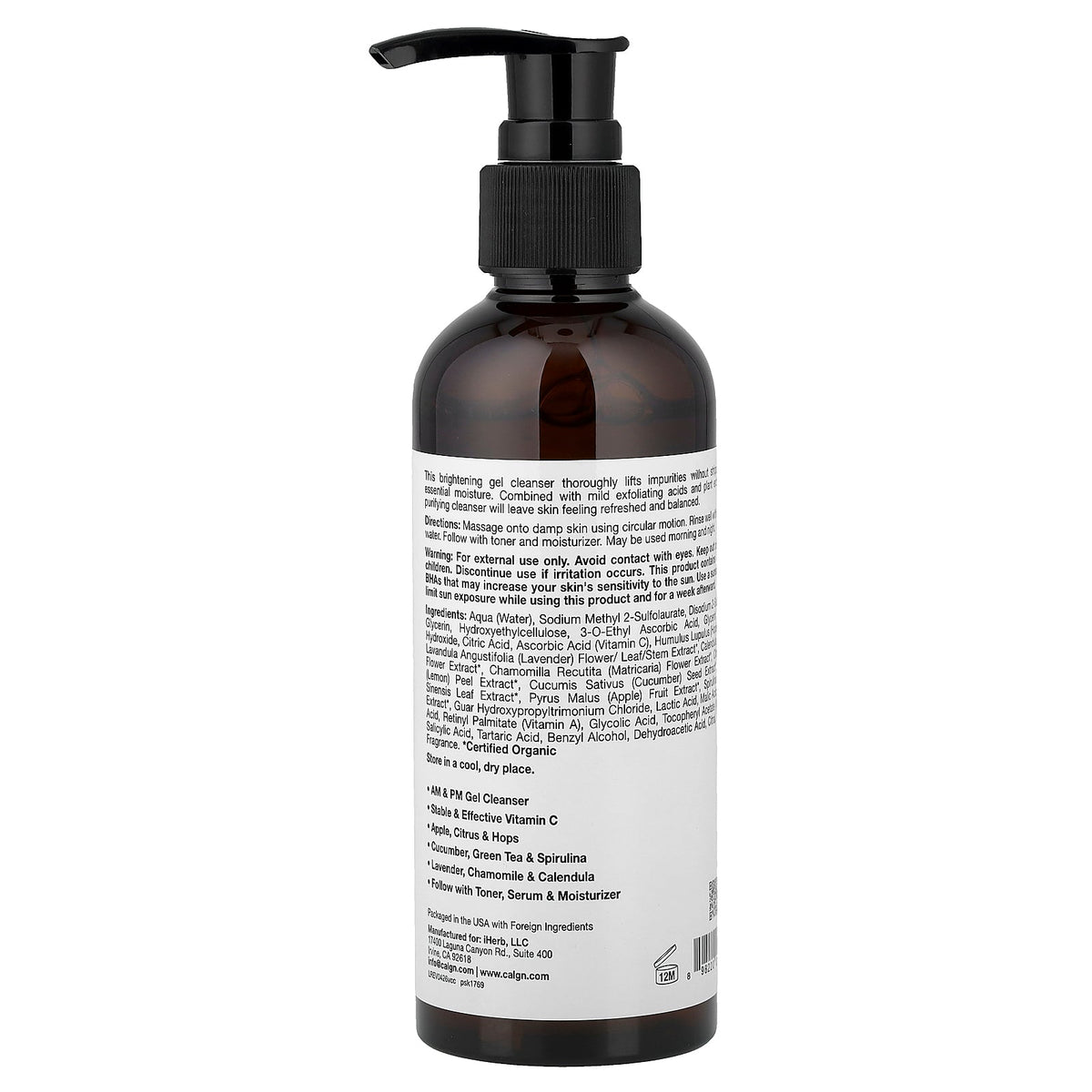 California Gold Nutrition, Beauty, Vitamin C Cleanser, Enhanced Brightening Gel Cleanser, 6 fl oz (177 ml)
