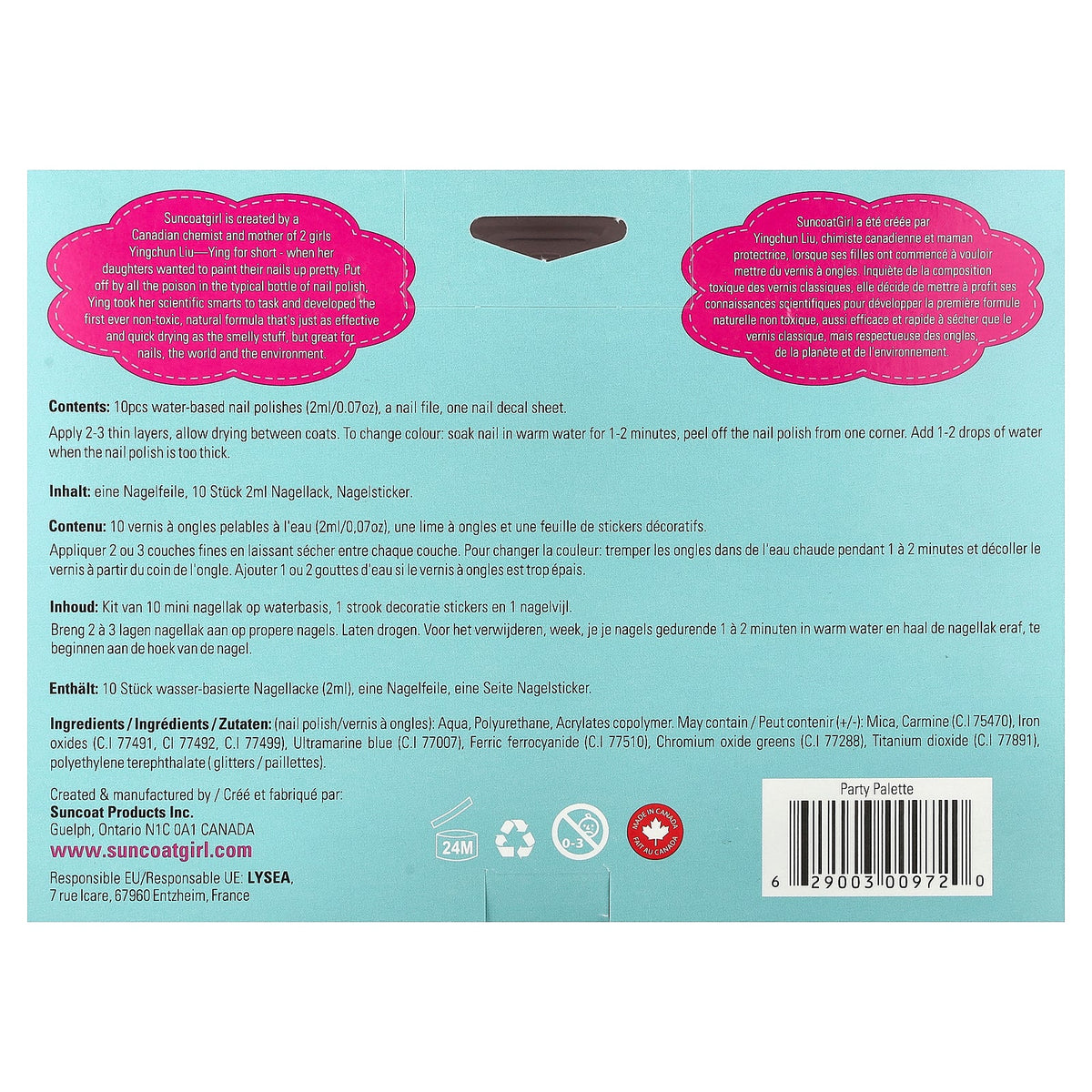 SuncoatGirl, Water-Based Nail Polish Kit, Party Palette, 12 Piece Kit