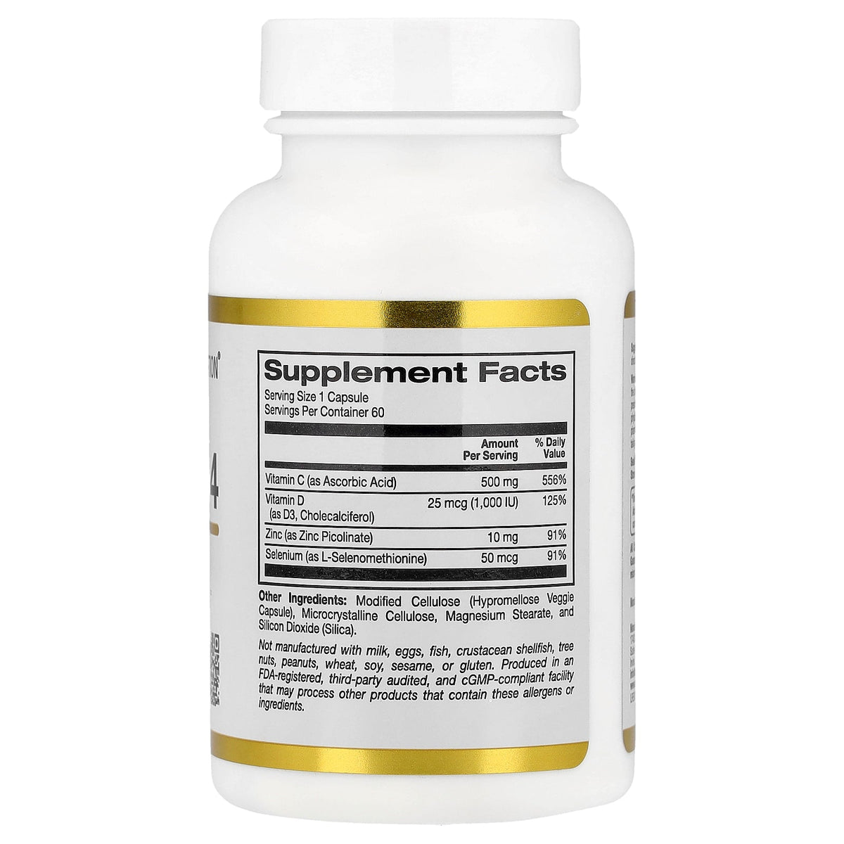 California Gold Nutrition, Defender 4, with Vitamin C, Vitamin D, Zinc & Selenium, 60 Veggie Capsules