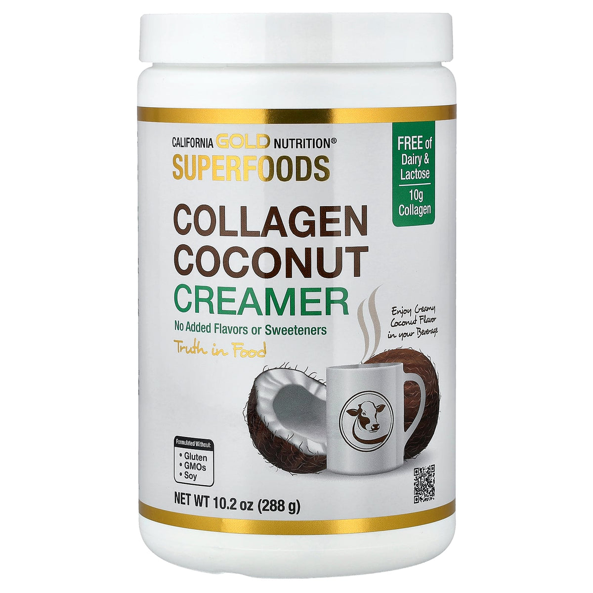 California Gold Nutrition, Superfoods, Collagen Coconut Creamer with Organic Coconut Milk Powder, Hydrolyzed Collagen Peptides, Organic Tapioca Maltodextrin, and Bamboo Extract, Unsweetened, 10.2 oz (288 g)