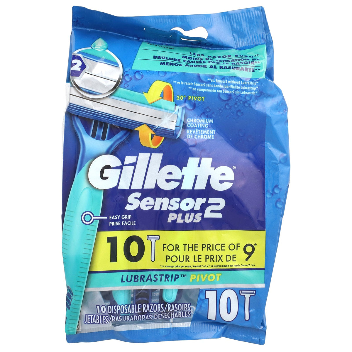 Gillette, Sensor 2 Plus, Pivoting Head Disposable Razors, 10 Razors