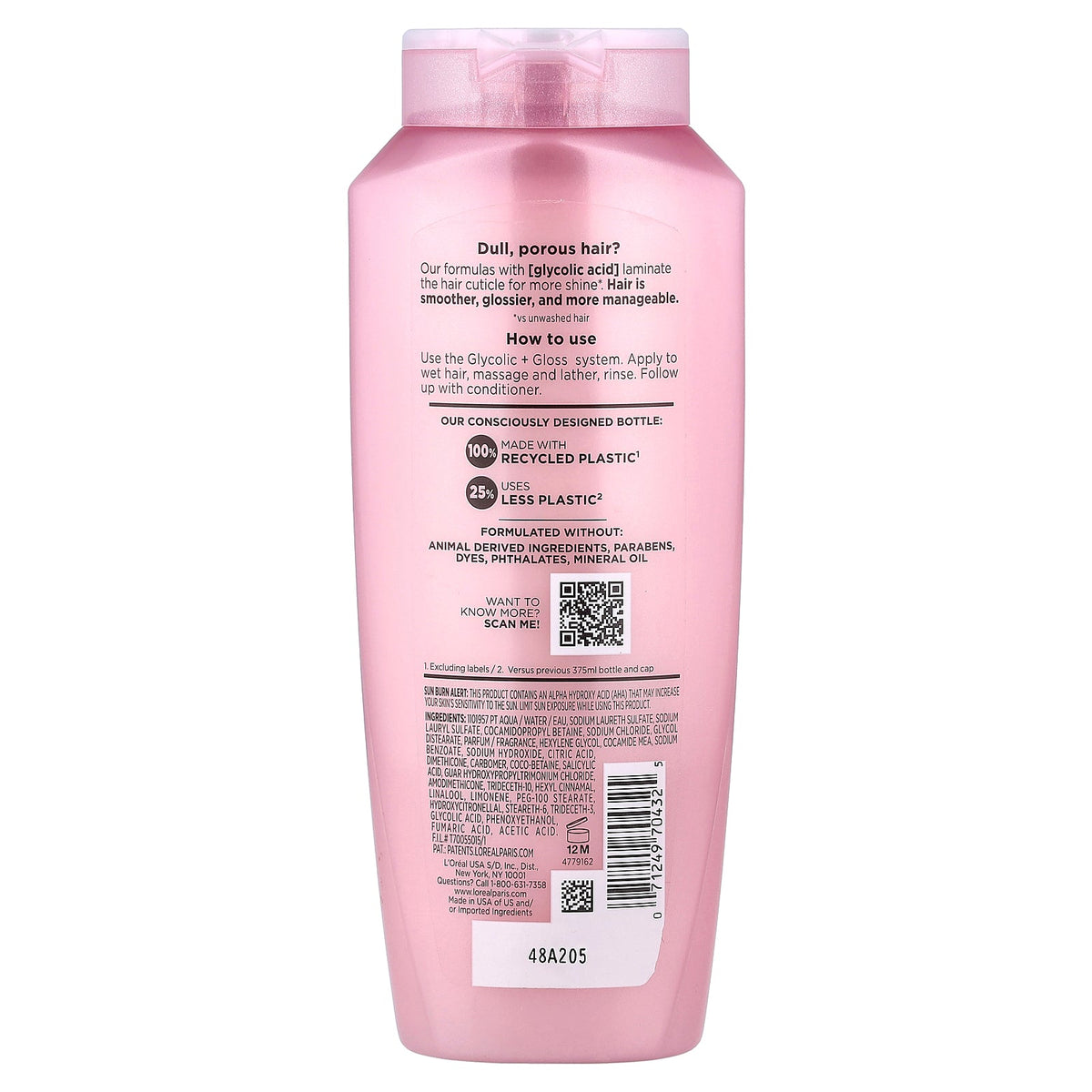 L'Oréal, Elvive, Glycolic + Gloss, Shine Boosting Shampoo With System, Dull, Porous Hair, 12.6 fl oz (375 ml)
