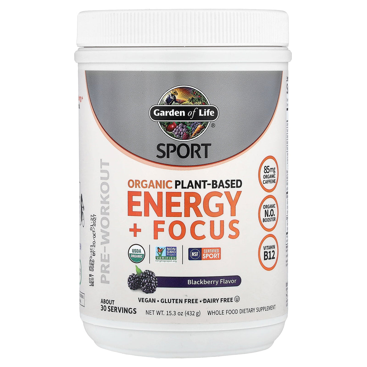 Garden of Life, Sport, Organic Plant-Based Energy + Focus, Blackberry, 15.3 oz (432 g)