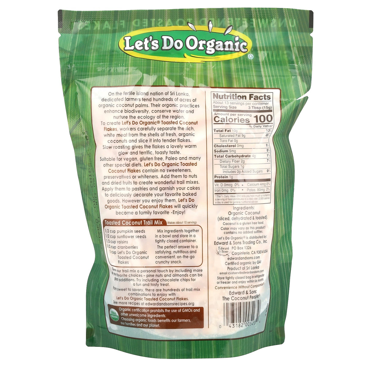 Let's Do Organic, 100% Organic Unsweetened Toasted Coconut Flakes, 7 oz (200 g)