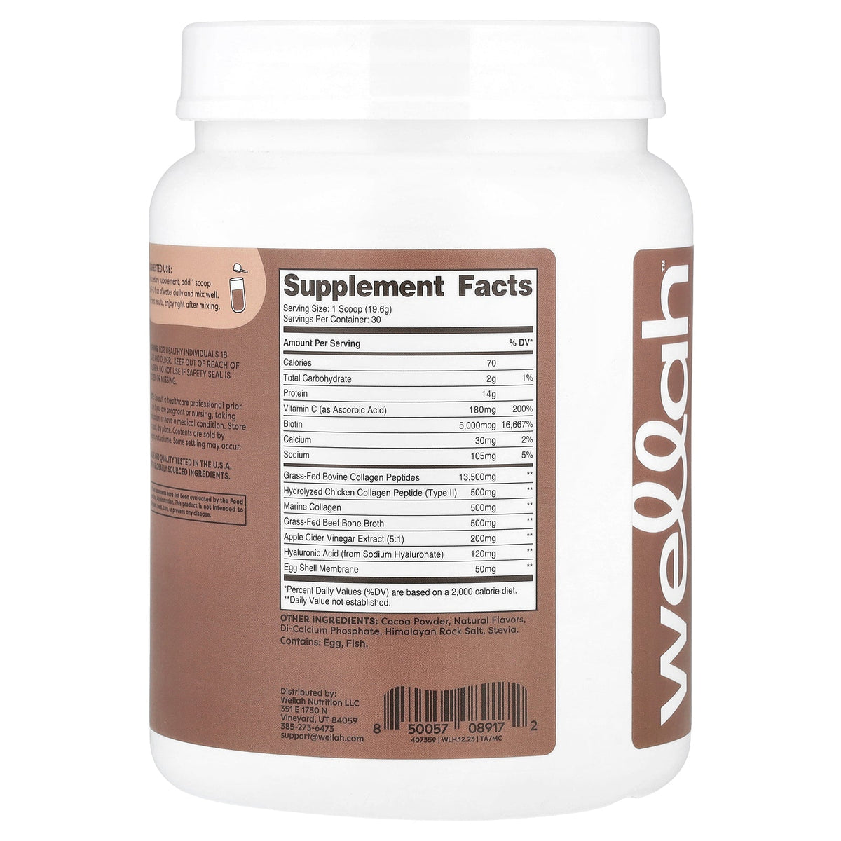 Wellah, The Afterglow, Multi Collagen Protein + Beauty, Milk Chocolate, 1.3 lb (588 g)