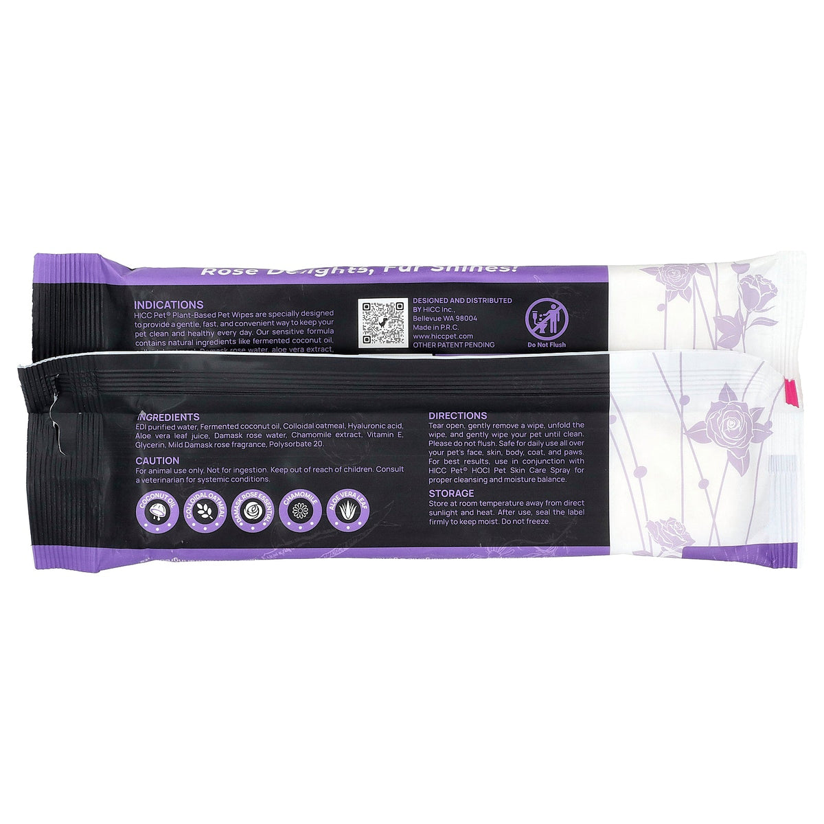 HICC Pet, Plant-Based Pet Wipes, For Dogs & Cats, Damask Rose, 6 Packs, 20 Wipes Each