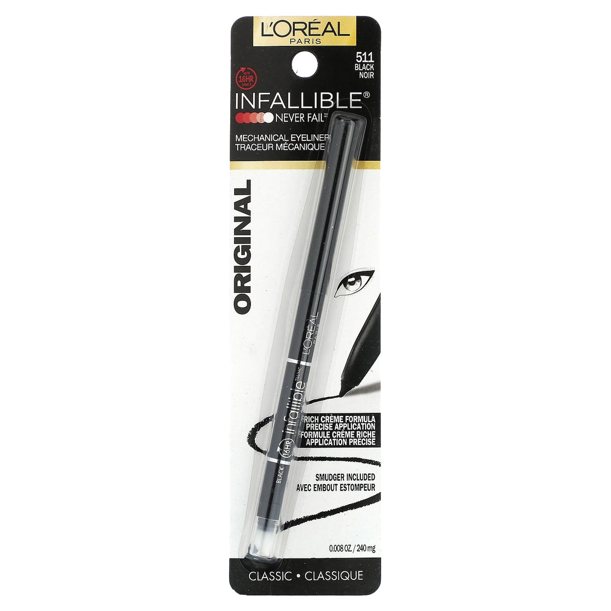 L'Oréal, Infallible, Never Fail™, Mechanical Eyeliner, Original, 511 Black, 0.008 oz (240 mg)