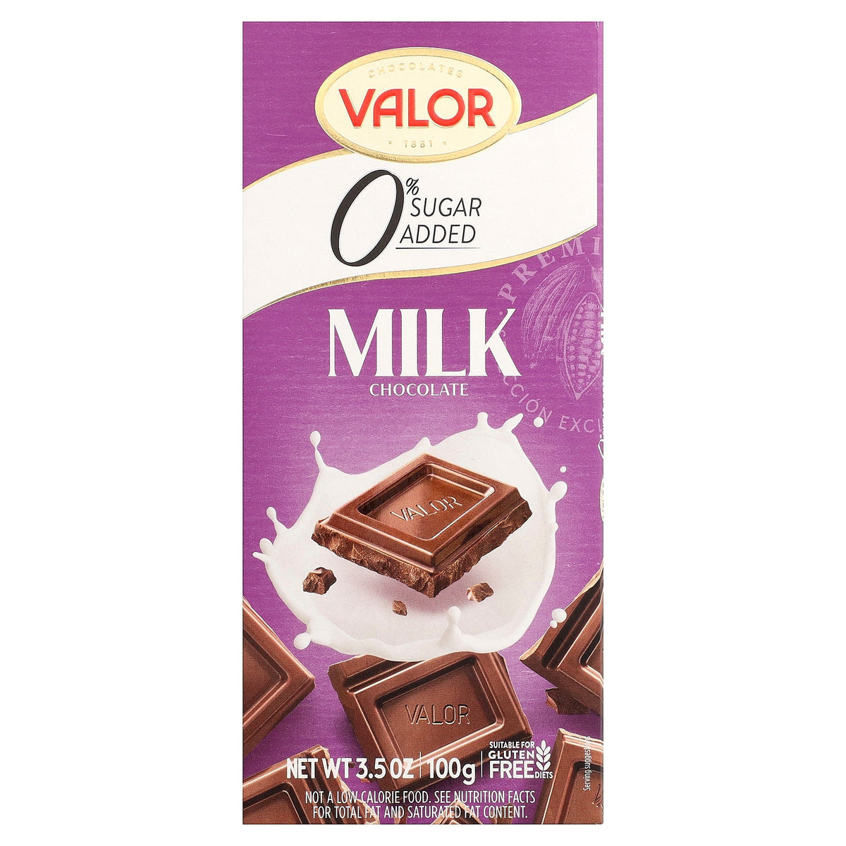 Valor, Milk Chocolate, 0% Sugar Added, 3.5 oz (100 g)