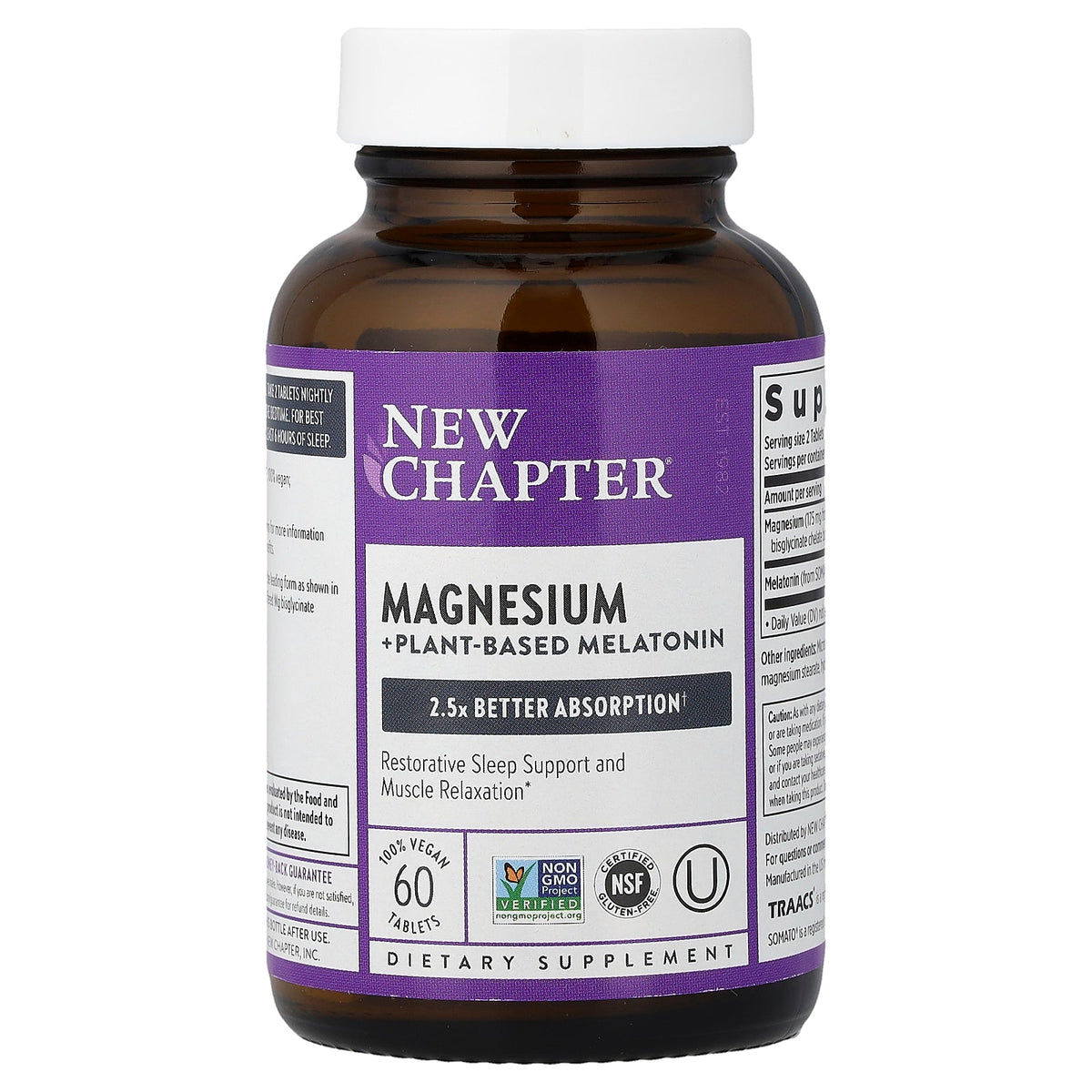 New Chapter, Magnesium + Plant-Based Melatonin, 60 Vegan Tablets