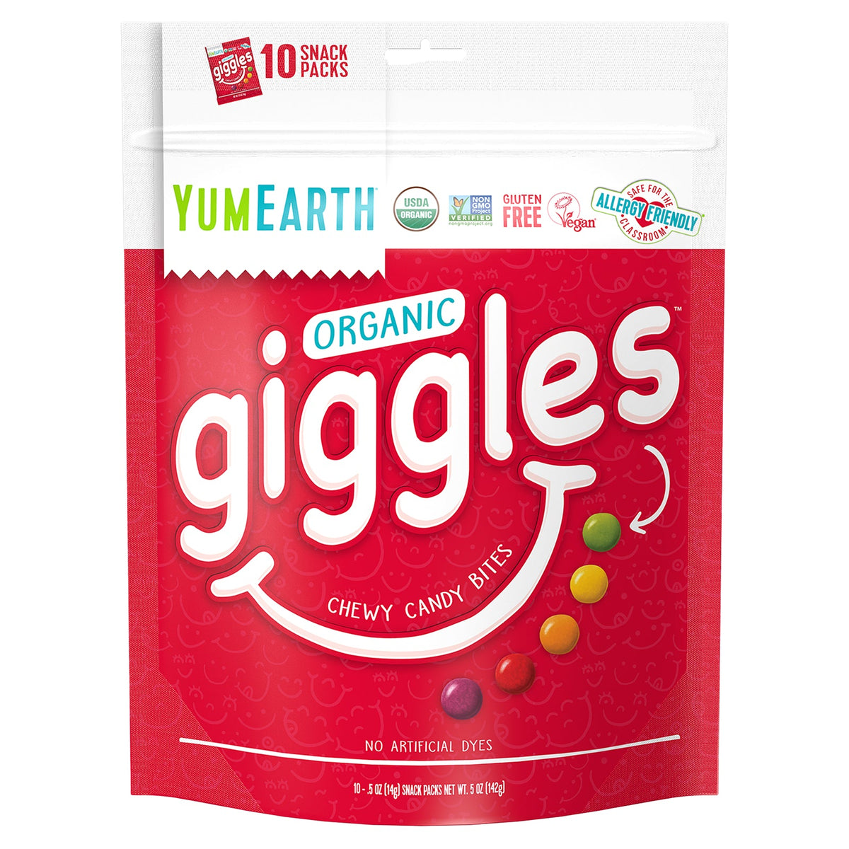 YumEarth, Organic Giggles, Chewy Candy Bites, 10 Snack Packs, 0.5 oz (14 g) Each