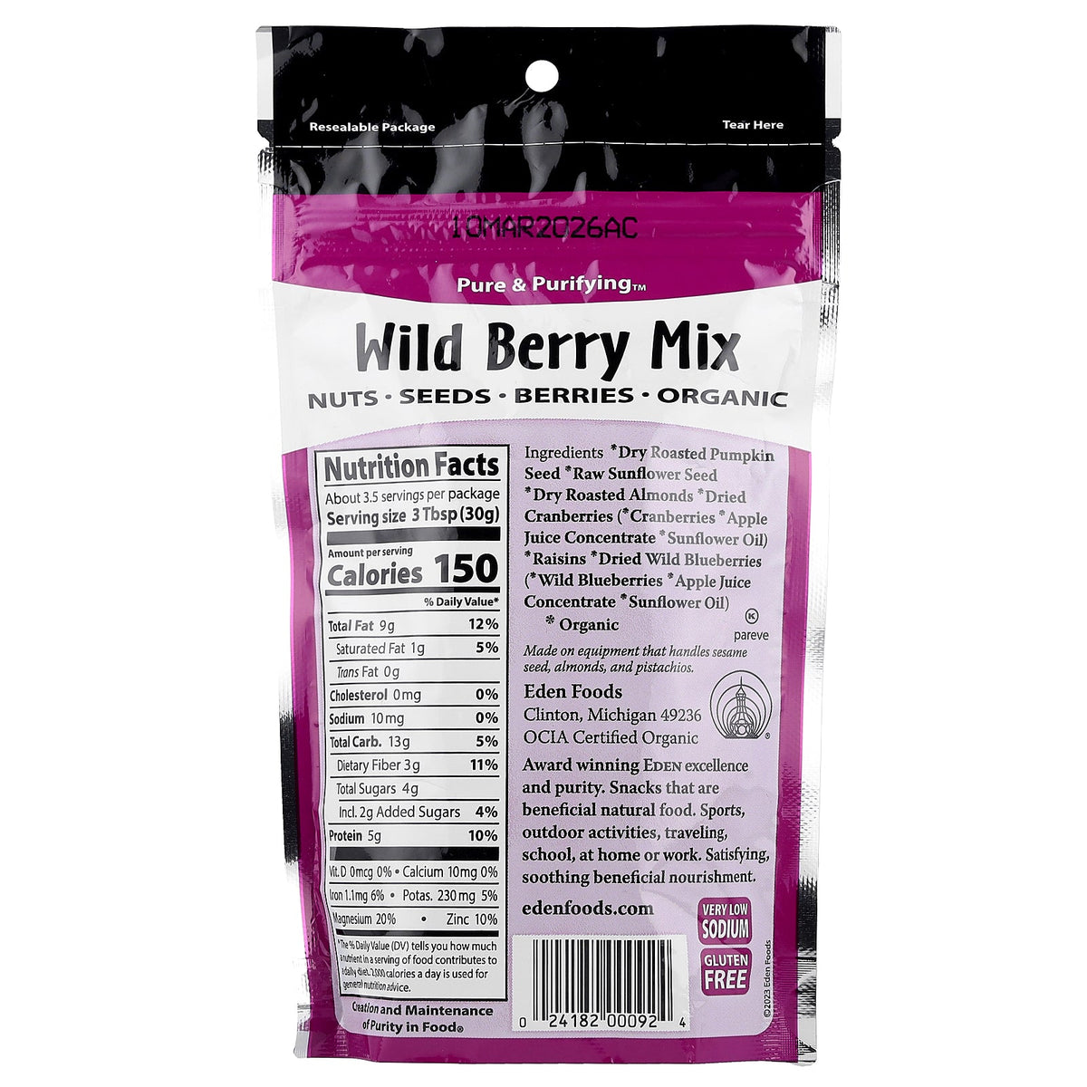 Eden Foods, Wild Berry Mix, Nuts, Seeds & Berries, 4 oz (113 g)