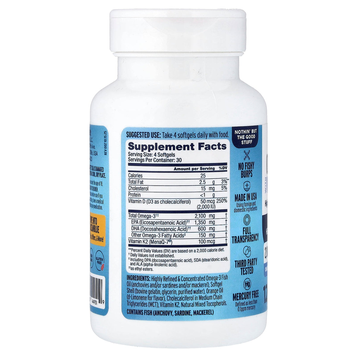 OceanBlue, Professional, Omega-3 2100® with Vitamin K2 & D3 Minis, Orange, 120 Softgels