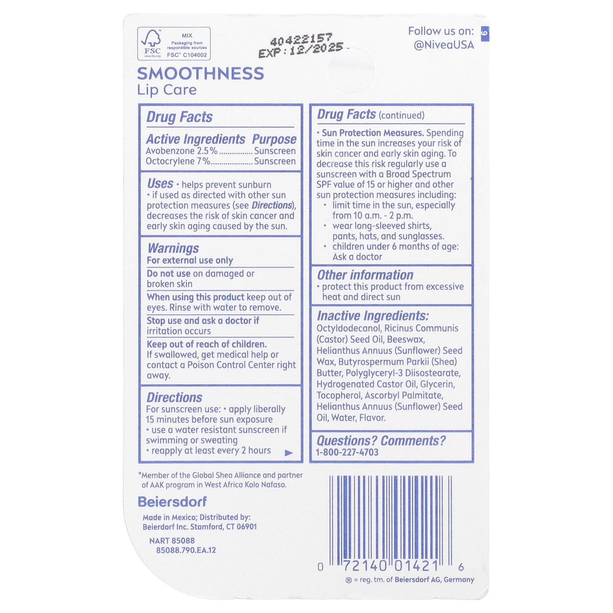 Nivea, Smoothness Lip Care, SPF 15, 0.17 oz (4.8 g)