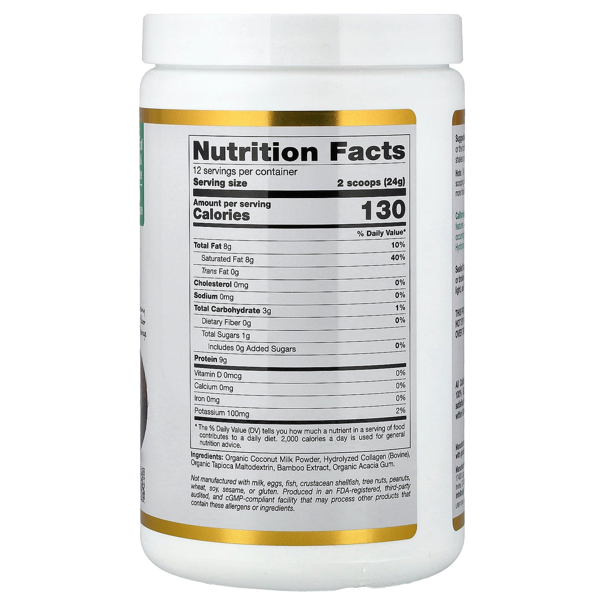 California Gold Nutrition, Superfoods, Collagen Coconut Creamer with Organic Coconut Milk Powder, Hydrolyzed Collagen Peptides, Organic Tapioca Maltodextrin, and Bamboo Extract, Unsweetened, 10.2 oz (288 g)