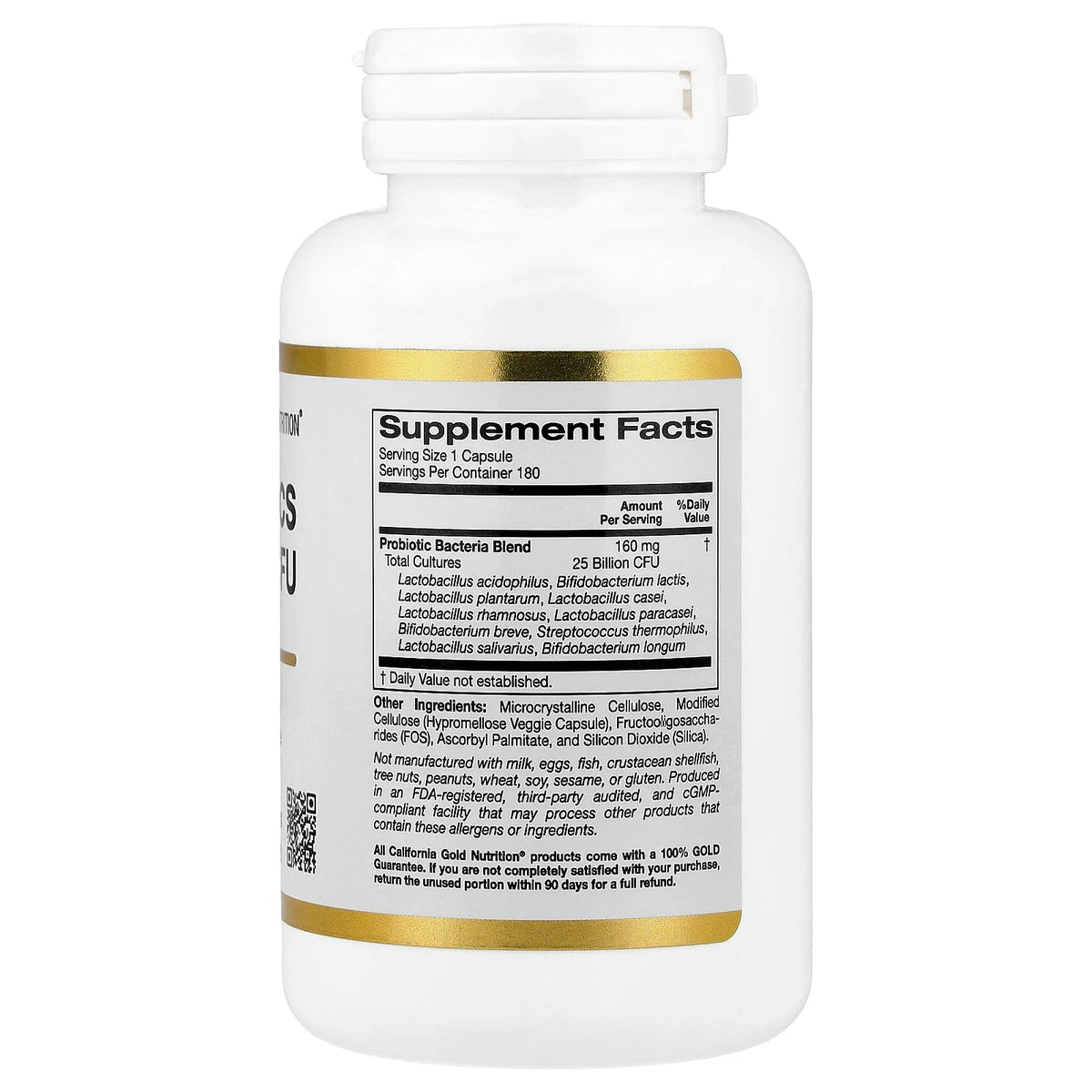 California Gold Nutrition, Probiotics with Lactobacillus acidophilus, Bifidobacterium lactis, Lactobacillus plantarum, and Lactobacillus casei, 10 Strain Blend, 25 Billion CFU, 180 Veggie Capsules