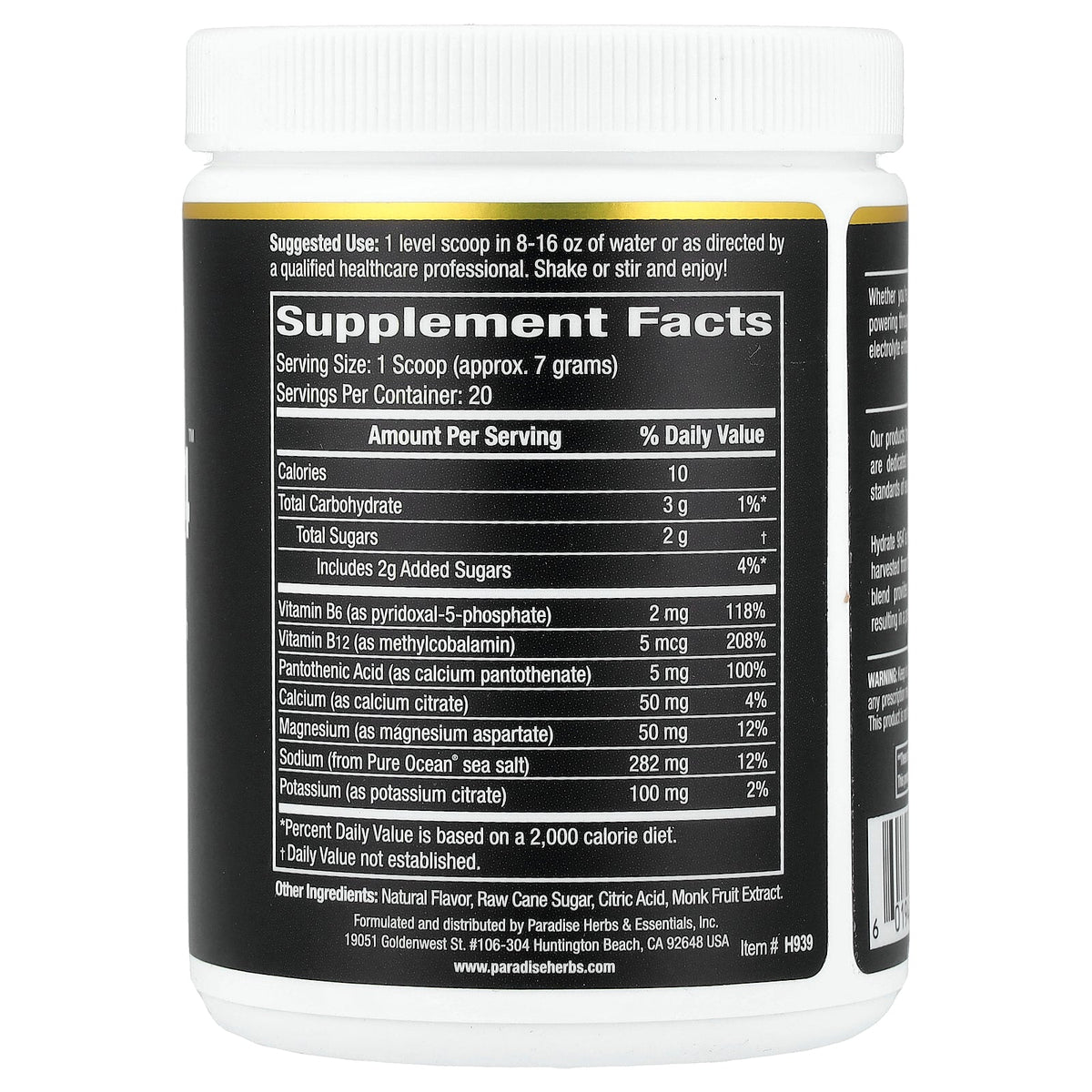 Paradise Herbs, Hydrate 954™, Electrolyte Enhancer, Lemon Lime, 4.94 oz (140 g)