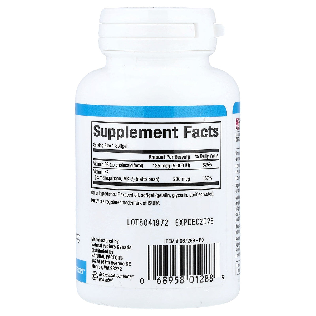 Natural Factors, Vitamin D3 & K2, 60 Softgels