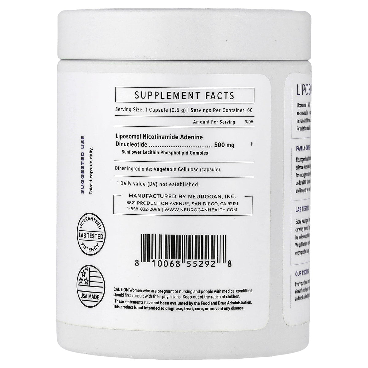 Neurogan Health, Liposomal NAD+, 500 mg, 60 Capsules