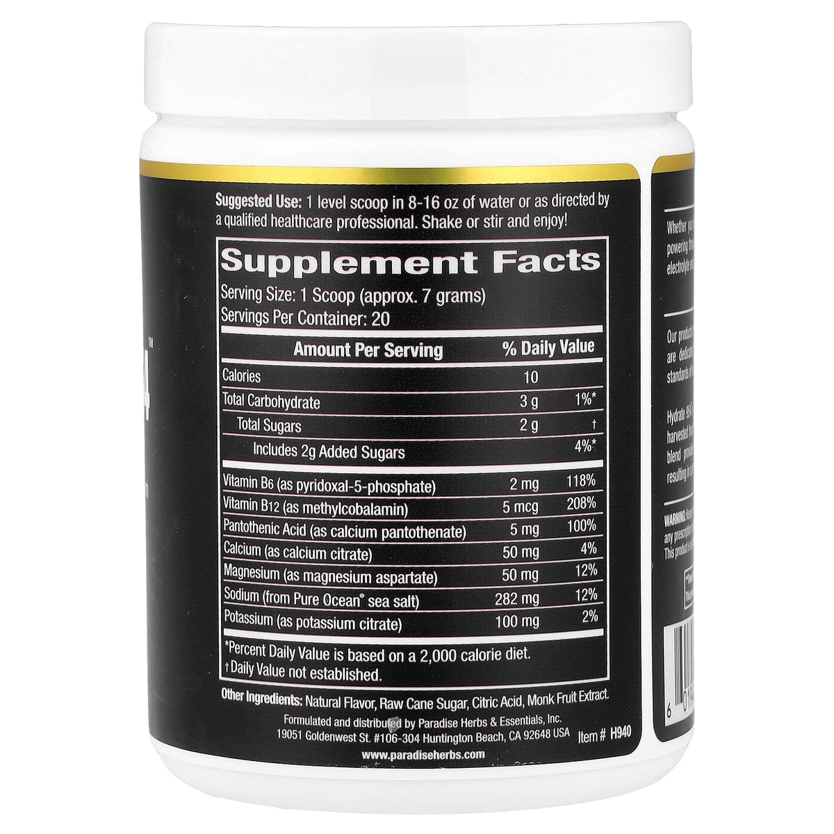Paradise Herbs, Hydrate 954™, Electrolyte Enhancer, Strawberry Lemonade, 4.94 oz (140 g)