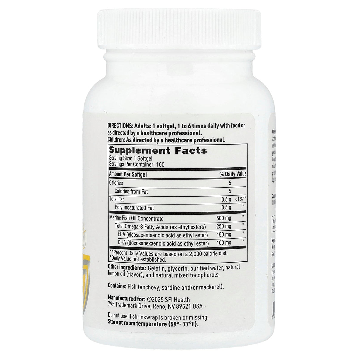 SFI Health, Omega-3 Mini™, Natural Lemon, 100 Softgels (250 mg per Softgel)