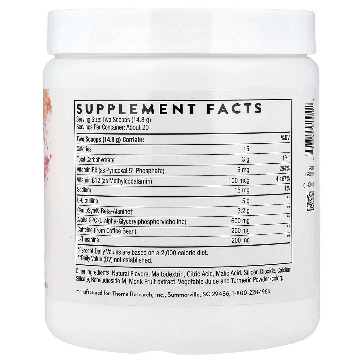Thorne, Advanced Pre-Workout, Rainbow Sherbet, 10.4 oz (296 g)