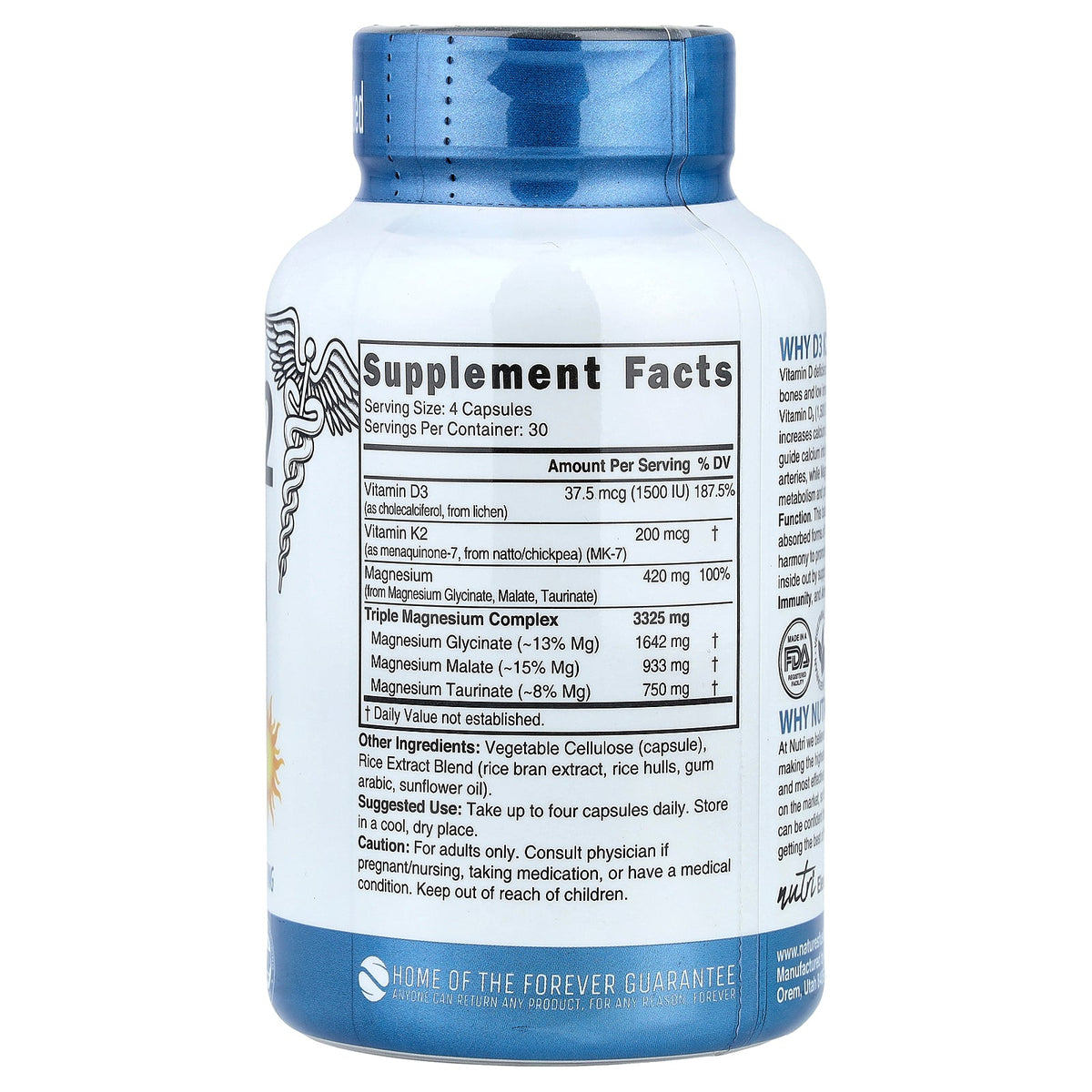 Nutri, D3 & K2 Triple Magnesium, 120 Vegan Capsules