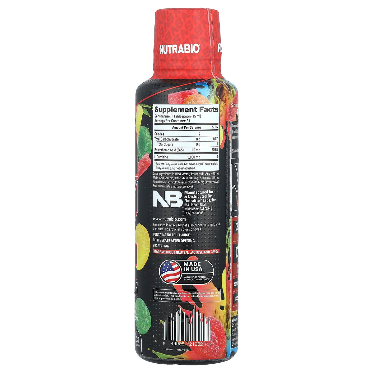 NutraBio, Lean Shots L-Carnitine 3000, Sour Candy, 16 fl oz (473 ml)