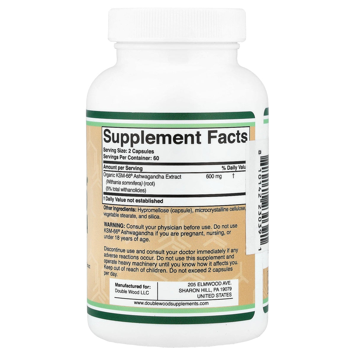 Double Wood Supplements, KSM66® Ashwagandha, 120 Capsules (300 mg per Capsule)