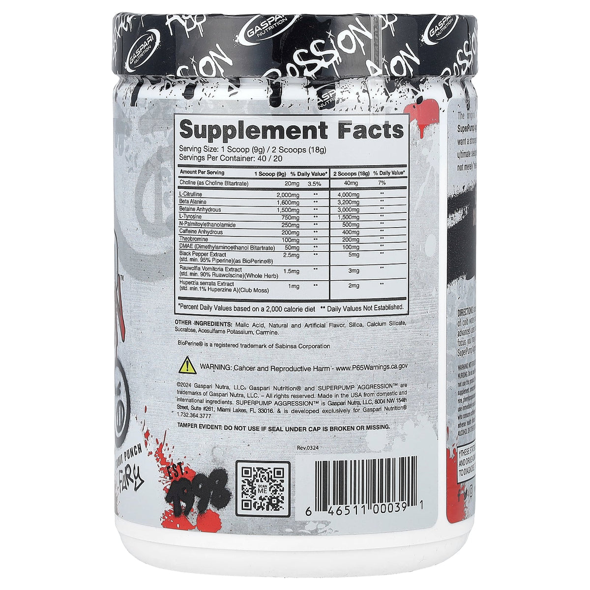 Gaspari Nutrition, SuperPump Aggression™ Pre-Workout, Fruit Punch Fury, 360 g