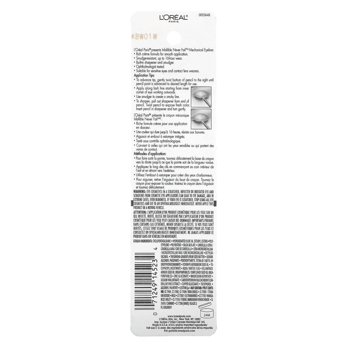 L'Oréal, Infallible, Never Fail™, Mechanical Eyeliner, Original, 511 Black, 0.008 oz (240 mg)